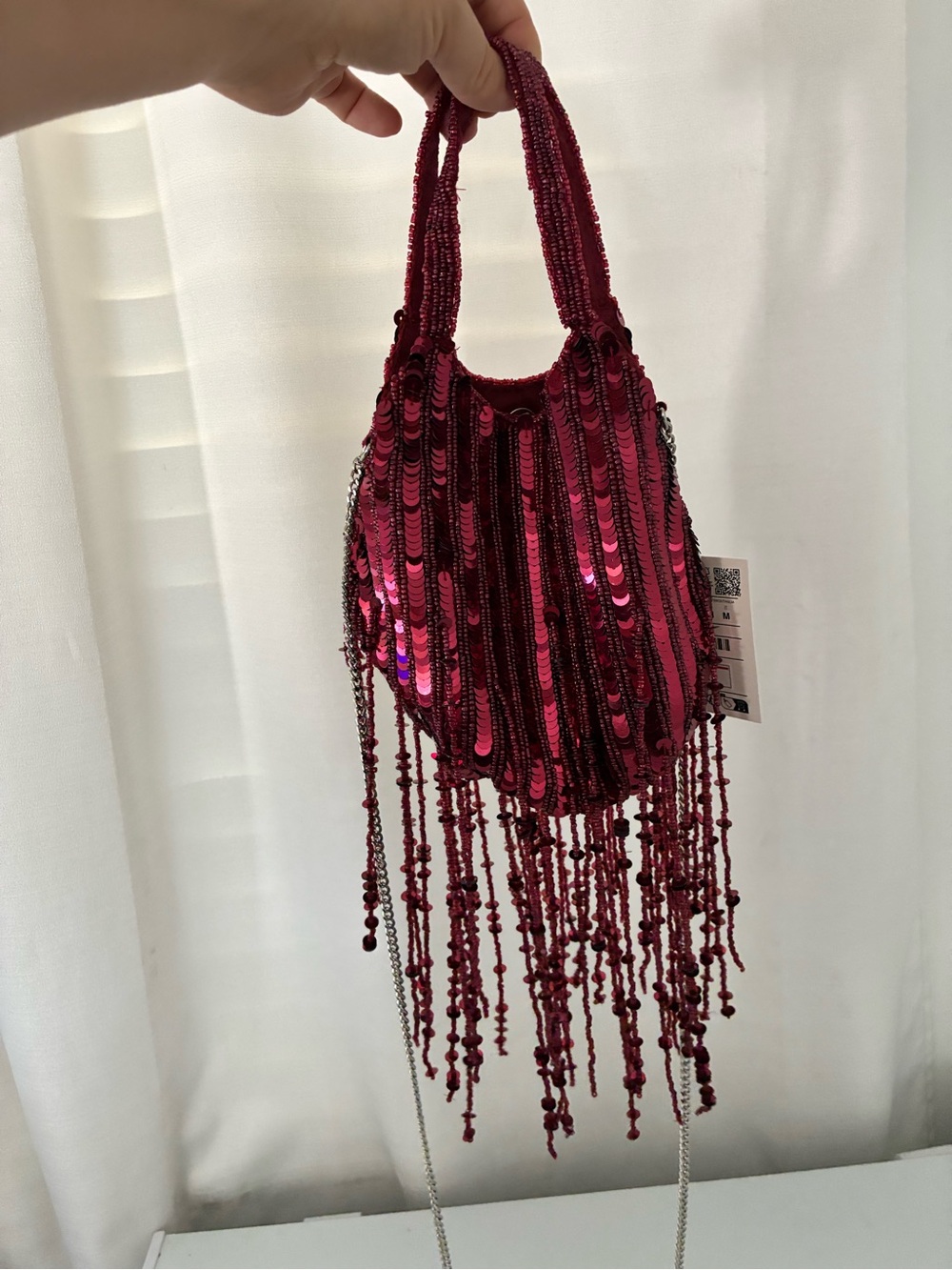 Pull&Bear Red Sequin Fringe Mini Bag